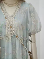 Women's V Neck Short Sleeve Lace Embroidered Midi Dress French Elegant Tiered Summer Dress with Hollow Out Floral Details - Image 3