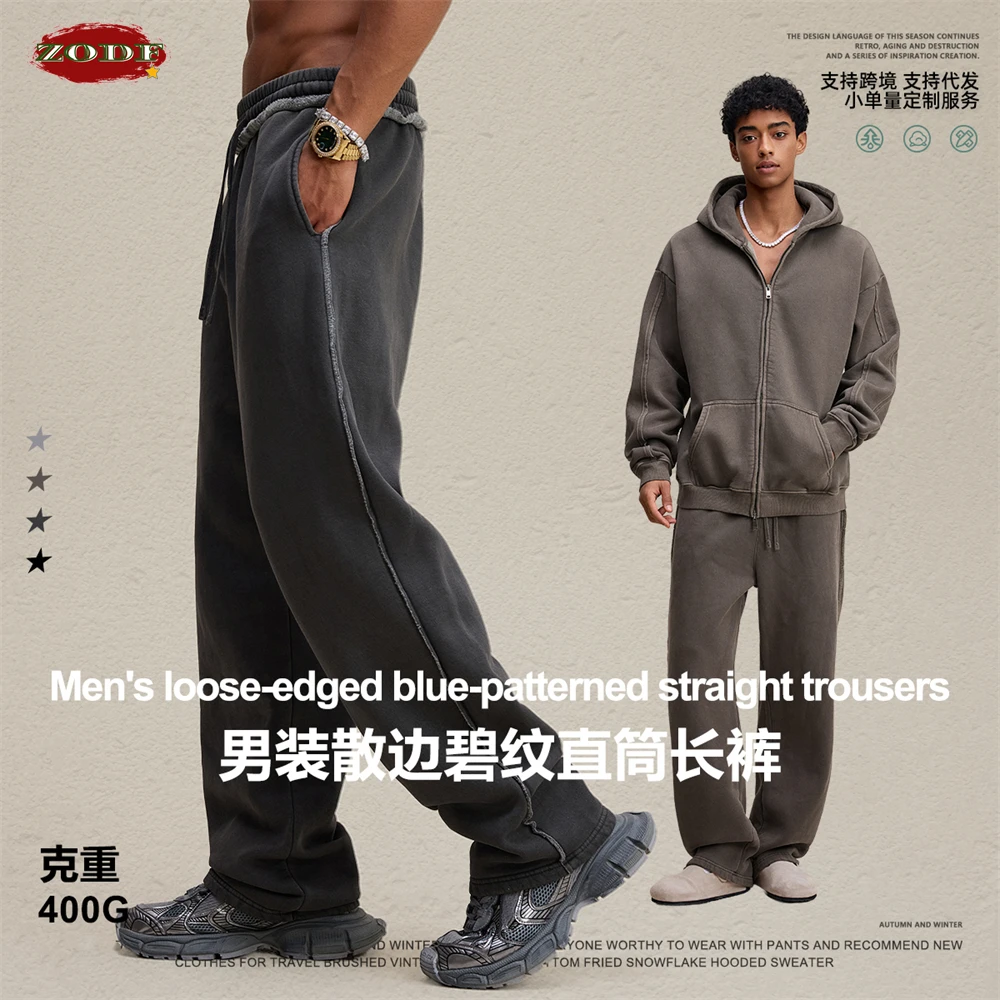 kf-Se8c80c314450476db5b0123817b27c45E ZODF 2025 Winter Man Washed Fleece Straight Pants Retro Unisex Loose Edge 400gsm Knitted Warm Trousers Brand Clothing HY1093 - Image 1