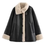 Cool Lady Faux Leather Loose Jacket Moto Street Style Lapel PU Coat Famale Fashion Streetwear Solid Winter Women Warm Outerwear