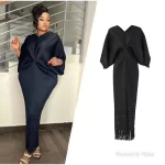 Miyake Dress Pleated Fashion Solid Color Bat Sleeve V-neck Formal Holiday Evening Dress 2024 Summer Maxi Dresses for Women - Image 6