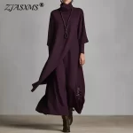 2026 Spring Elegant Turtleneck Irregular Long Dress Woman Solid High Waist Pocket Party Dress Autumn Long Sleeve Slim Maxi Dress