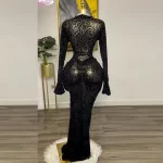 Sexy Leopard Printed Lace Bodycon Maxi Dresses Women Long Flare Sleeve Half High Collar Night Club Party Slim Long Dress Vestido - Image 2