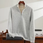 Winter men's 100% cashmere cardigan business casual reversible sweater loose semi high neck Tops thick Jumper zipper jacket - Image 2