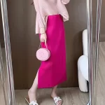 Miyake Pleated Skirt for Women's Summer New High-end High Waisted Side Slit Black Straight Leg Mid Length Skirt - Image 4