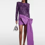 Stylish Sexy Big Bowknot Design Pleated Dresses Women Spring Elegant O Neck Slim Mini Dress Fall Long Sleeve Sequins Party Dress - Image 4