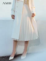 AMII Minimalist Pleated Skirt 2025 Autumn New Loose Elegant Woman Clothes A Line Commuter Casual Solid Skirt For Women 12323123