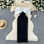 Elegant Rhinestone Chain Halter Off Shoulder Vintage Butterfly Chic Slim Split Dress French High Street Evening Autumn Clothing - Image 3