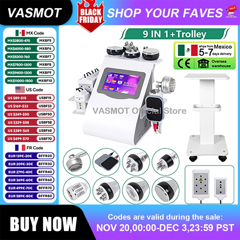 kf-See5b7e122e9e405cb8a6d1de2170ee256 6/9IN1 Ultrasonic Cavitation Machine Vacuum Lifting Facial Anti-wrinkle Anti-cellulite Body Slimming Machine 40K Beauty Device - Image 1