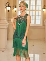 1pc Vintage 1920S Inspired Sleeveless Elegant Flapper Dress With Pringe Decor Lady Dress - Image 2