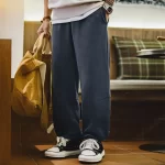 Maden Men's Spring Casual Solid color Sweatpants with Elastic Waistband All - match Loose Straight Cuffed Design for Sport Pants - Image 2