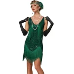 Green White Women 1920s Vintage Great Gatsby Party Sequin Dress Sexy V-Neck Cami Dress Fringe Dress Vestidos Flapper Costumes