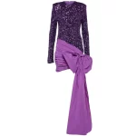 Stylish Sexy Big Bowknot Design Pleated Dresses Women Spring Elegant O Neck Slim Mini Dress Fall Long Sleeve Sequins Party Dress - Image 6