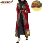 2025New Arrival African Wax Casual Coat for Women AFRIPRIDE Three Quarter Sleeve Ankle Length Women Coat with Sashes A1824009 - Image 2