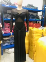 Women Elegant Mesh See Through Long Sleeve Maxi Bowknot Bodycon Long Dress Solid 2025 Sexy Luxury Evening Party Dinner Dresses - Image 2