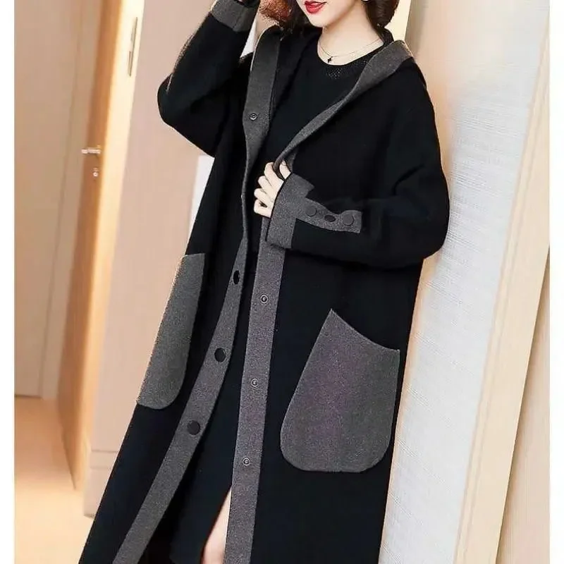 kf-Sf1bc335ebc3749bbaf33c45eab844f70n Women's Korean Version Trench Coat, Long, Loose, Chubby Little Sister, 300 Pounds, Hooded, Thick Woolen Coat, Women's Cardigan - Image 1