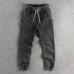 2025 Spring and Autumn New American Retro Loose Casual Sport Sweatpants Men's 82% Cotton Washed Old Elastic Ankle-tied Trousers