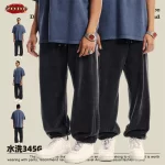 ZODF 2024 Spring Men 345gsm Cotton Sweatpants Women Unisex Casual Loose Washed Distressed Sport Joggers Pants Bottoms HY0821 - Image 3