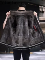 YOLANFAIRY Real Goatskin Genuine Leather Jacket Men Winter Mid-length Fur Coat Man Whole Mink Fur Liner Jackets Chaqueta Hombre - Image 2