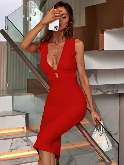 Red Bandage Dress Women Maxi Party Dress Bodycon Elegant Draped Sexy Evening Birthday Club Outfits Summer 2024