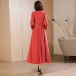 Spring Autumn New Brick Red Long Coat Women's Suit Collar High-end Elegant Slim Fit Outerwear 2025 Fashion Trend 573 - Image 2