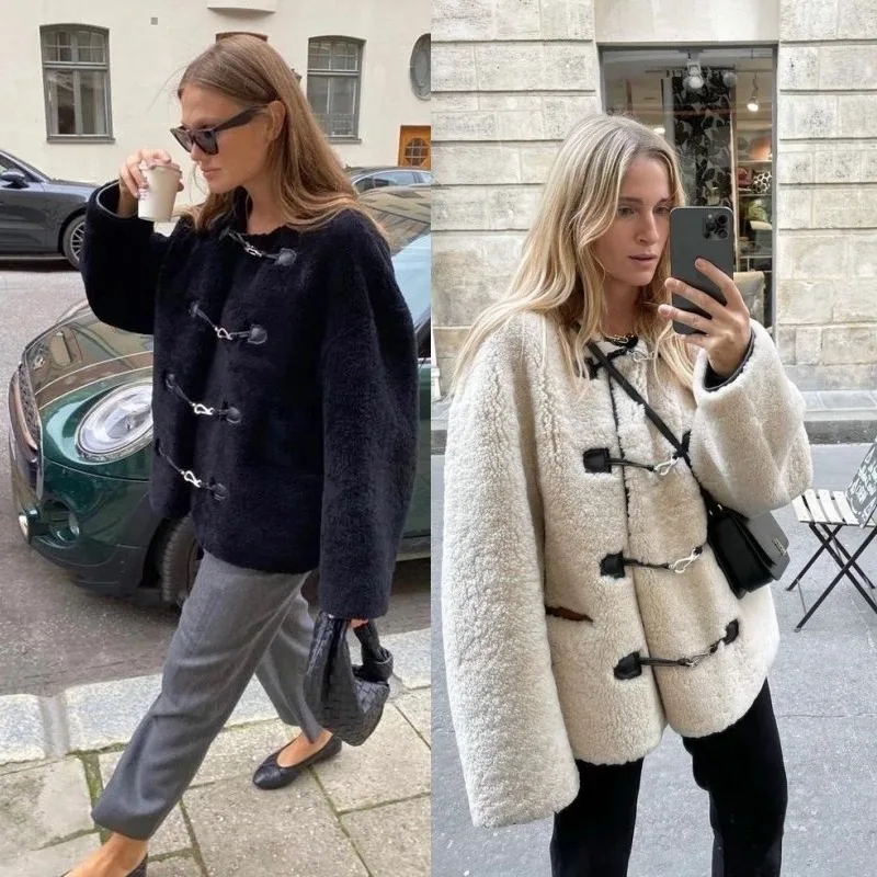 kf-Sf6a8211a2d4c4b71bb1372d68f97dcc55 TT@ Luxurious Fur Jacket with Metal Leather Buckle Silhouette, Environmentally Friendly Splicing, Casual Western Jacket - Image 1