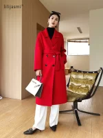 Notch Lapel Wool Coat Drop-Shoulder Women 100% Wool Loose Overcoat Double-Layers Autumn Winter Long Jacket Thick Trench Coat #24 - Image 3