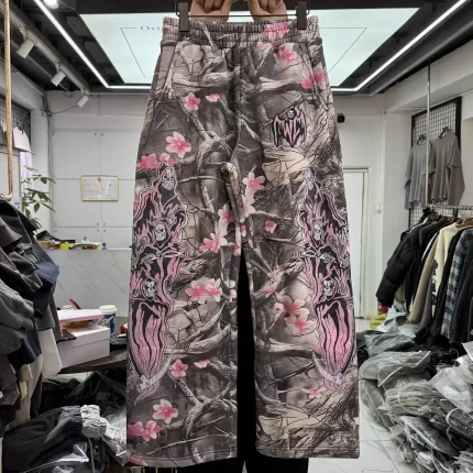 Full demon print and velvet pants vintage Men Women Trousers Jogger Drawstring Sweatpants