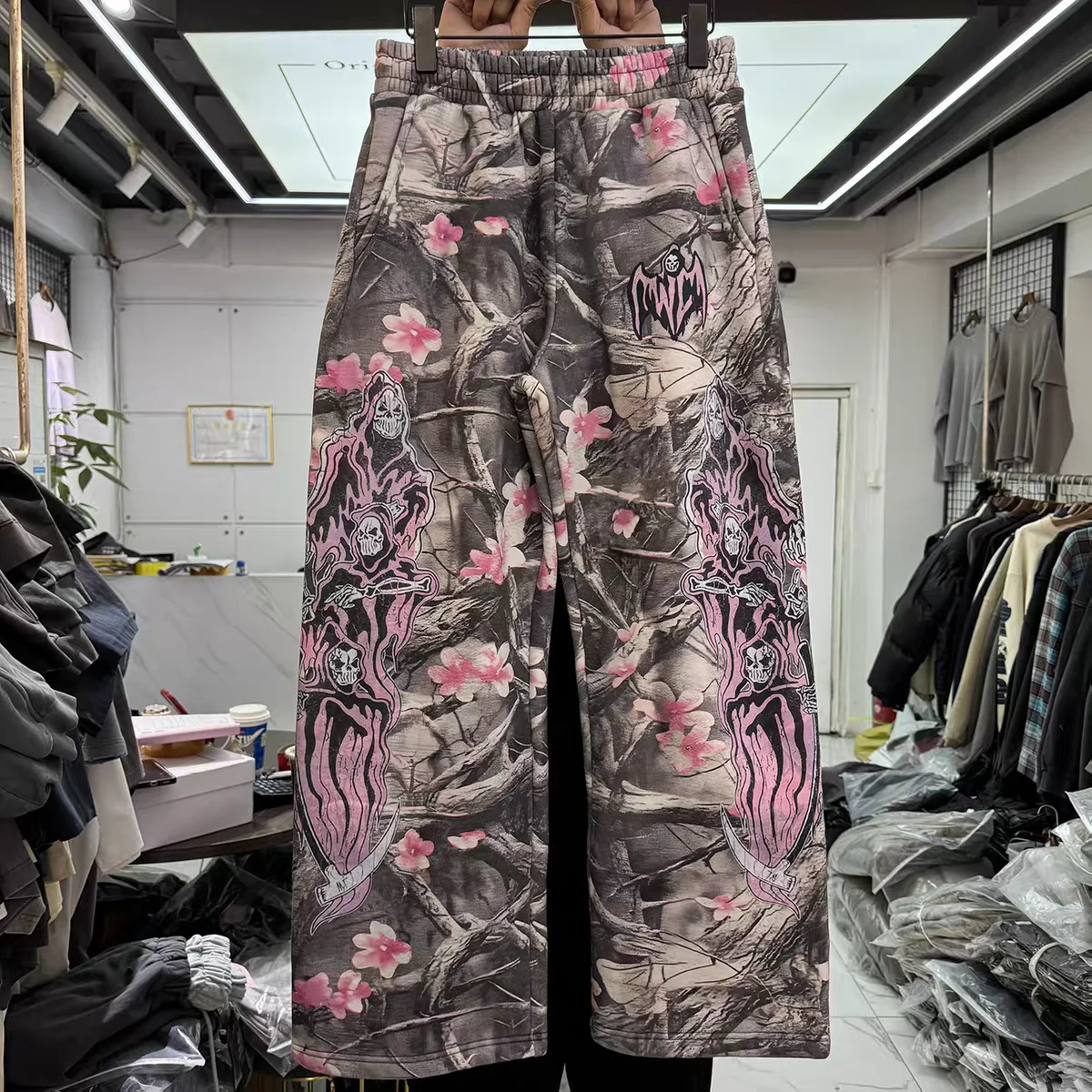 kf-Sf7aca4e1ba0347dea069089f58268b80a Full demon print and velvet pants vintage Men Women Trousers Jogger Drawstring Sweatpants - Image 1