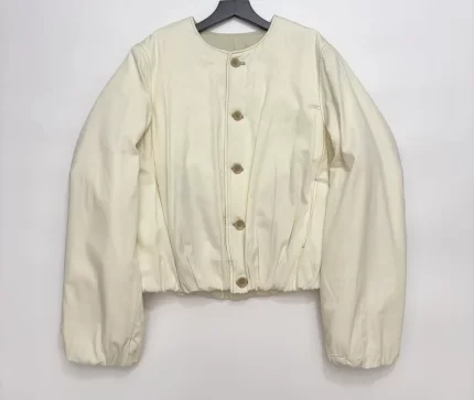 Fashionable new white round neck single breasted long sleeved jacket women's elegant solid color and cotton insulation jacket