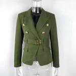 Women's Velvet Double Breasted Blazer Coat Long Sleeve Jacket Black Belt Slim Formal Suit Outwear Woman High Quality - Image 4