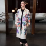 Seifrmann Solid Long Sleeve Turn-Down Collar Coat For Women Single-Breasted Floral-Print Loose Waist Fashion Overcoat - Image 2