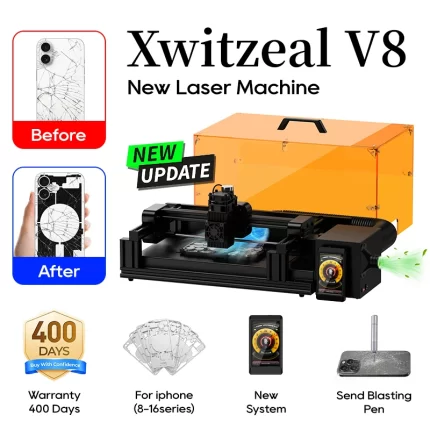 Xwitzeal® V8 Newly Laser Machine for iPhone 8-17 Pro Max Back Glass Repair&Camera Len w/Breaking Pen, Iron Mold,Air Filter, etc