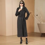 Deep Grey Woolen Coat Double-Breasted Simple Design Autumn Winter New Style Elegantly High-End Tweed Jacket Outerwear 079 - Image 3