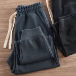 Autumn Winter New American Retro Thick Knitted Sweatpants Men's Simple Elastic Waist Drawstring Sport Casual Ankle-tied Pants