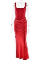 JULISSA MO Patchwork Satin Sexy Sleeveless Women Maxi Dress Backless High Waist Dress Winter Skinny Elegant Party Evening Dress - Image 2
