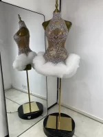 Women Rhinestones Mesh Transparent White Tutu Bodycon Dress Performance Costumes Celebrity Evening Club Party Birthday Dresses - Image 2