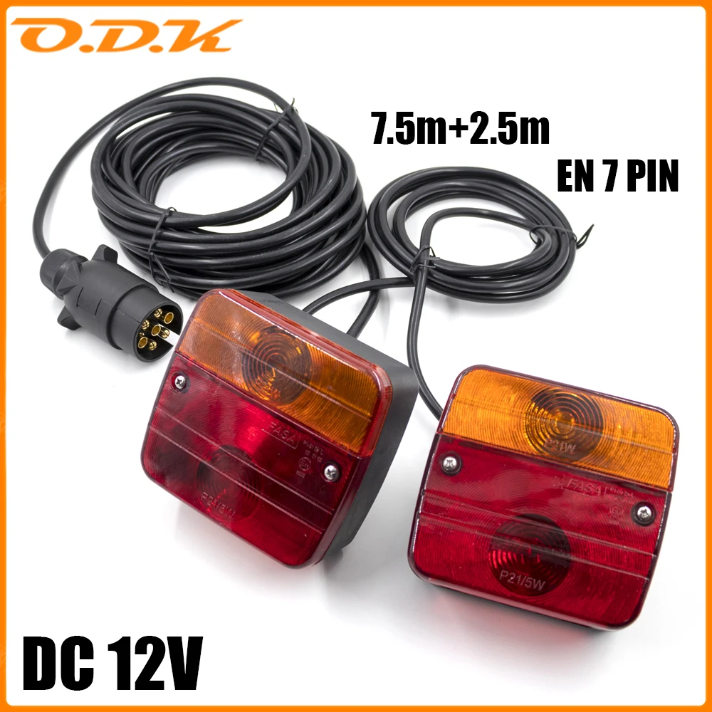kf-S0640a6c713c04a378a0308aee655e736Y 1 Set 12V Trailer Lightboard Taillight 10m Cable 7 Pin Brake Stop License Number Plate & Reflector Turn signal & Warning light - Image 1