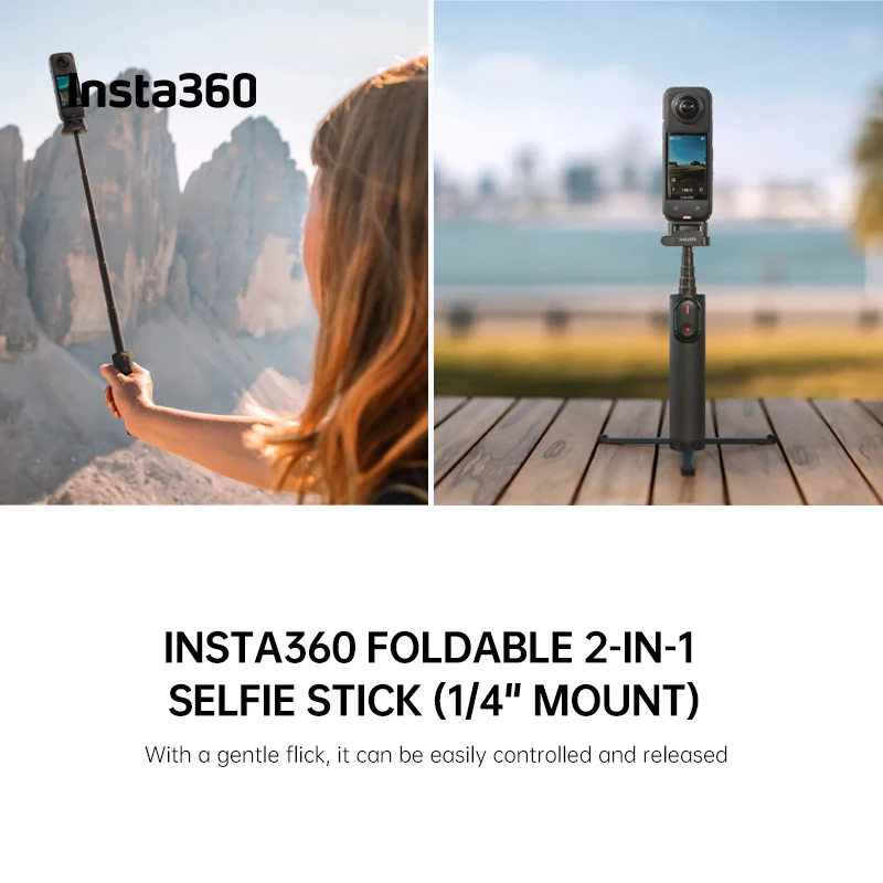 kf-S0ad4ce302fc146bb82b92bc746501831H Insta360 X5 Foldable 2-in-1 Selfie Stick Tripod 1/4" Mount Remote Control Grip Wand For Insta 360 X5 X4 Original Accessories - Image 1