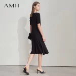 AMII Womens Dresses 2025 Summer Office Lady Short Sleeve Slash Neck Solid Fishtail Skirt Dress Ladies Elegant Fashion 12542282 - Image 2