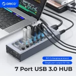 ORICO Industrial 7/10 Port USB 3.0 Hub Multiple Expander Socket Splitter On/Off Key Switch Dock USB Charger Power Adapter Supply