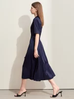 Amii Minimalism Silk Dress For Women 2025 Summer New Elegant Short Sleeve Woman Clothing Long A-Line Solid Dress Ladies 12422174 - Image 4