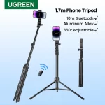 UGREEN 1.7m Phone Tripod Stand For Gopro iPhone Samsung Xiaomi Foldable Aluminum Phone Holder Universal Travel Tripode Holder