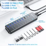 RSHTECH USB C Hub 10Gbps Laptop USB Hub Individual Touch Switches 10-IN-1 Aluminum Multiport Adapter for Macbook Accessories - Image 2