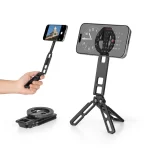 All-in-One Foldable Magnetic Aluminum Alloy Black Custom Logo Phone Holder Desktop Stand Universal 4-6.9 Inch - Image 2