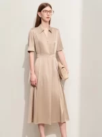 Amii Minimalism Silk Dress For Women 2025 Summer New Elegant Short Sleeve Woman Clothing Long A-Line Solid Dress Ladies 12422174