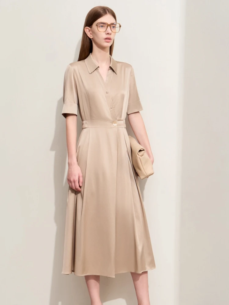 kf-S754837deefc144c5a67140c2ae22cd04h Amii Minimalism Silk Dress For Women 2025 Summer New Elegant Short Sleeve Woman Clothing Long A-Line Solid Dress Ladies 12422174 - Image 1