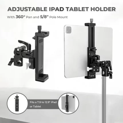 CAMVATE Adjustable iPad Tablet Holder with 360° Pan Fits a 7.9 to 12.9" iPad or Tablet Mounts onto C-Stands and Light Stand