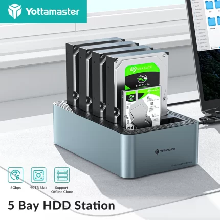 Yottamaster 5 Bay HDD Docking Station with Offline Clone SATA to USB3.0 2.5" 3.5'' SSD/HDD Hard Drive Enclosure Docking Station
