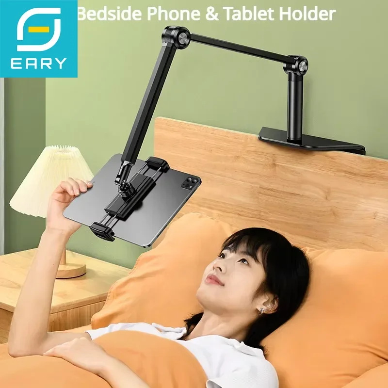 kf-S8dc5f6ffe7dd4b4b8a631d50fcb3adaeM Eary Tablet Holder for Bed Aluminum Foldable Phone Stand Mount with 360° Rotation Arm Kindle Holder for iPad iPhone 4.7-12.9" - Image 1