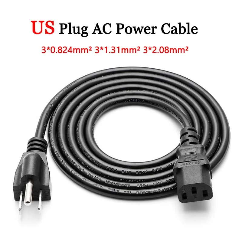 kf-S9a7a9b6b33724a01a5410ded932f922a8 1.5M 3M 5M UL Certificated US Plug AC Power Connector Cable TV PC Laptop Power Supply Wire 3 Prong Copper Charging Line - Image 1